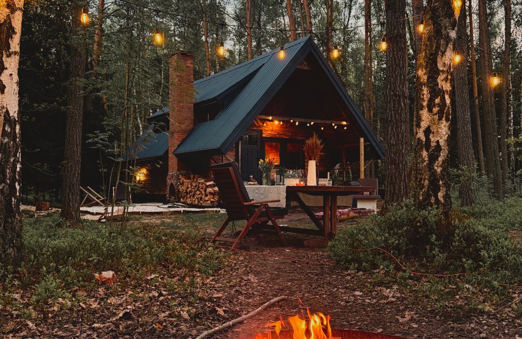 Domek W Lesie Nad Jeziorem Drewniana chatka w lesie koło jeziora 2